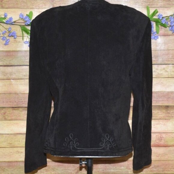 Vintage 80's Evan Davies Black Suede Leather Embroidered Blazer Jacket Size 10 - Picture 8 of 13